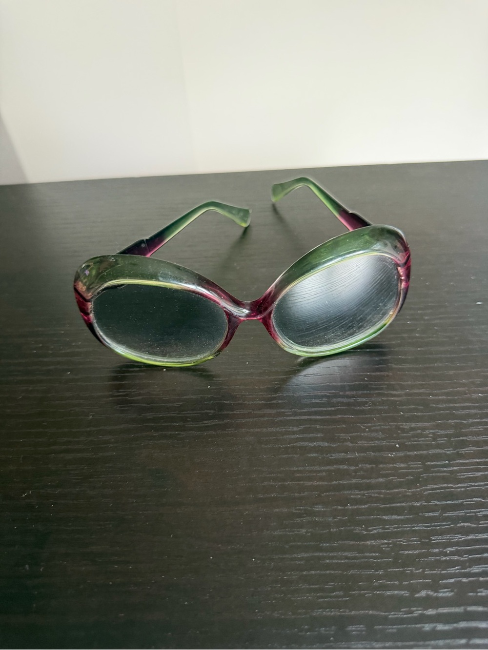 Vintage Two-Tone Green & Purple Round Sunglasses